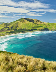 Allans Beach vom Sandymount Recreation Reserve, Otago, Südinsel, Neuseeland, Ozeanien