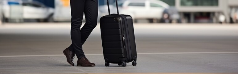 Businesswoman walking with a suitcase at the airport. Business travel concept. Travel and business...