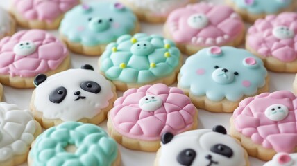 Quilted cookies in vibrant pastel colors with panda image
