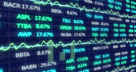 Animation of data processing and diagrams over stock market - Powered by Adobe