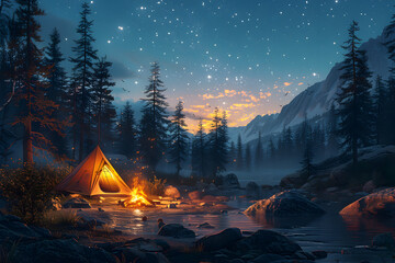 An adventurous backyard campout under the starry night sky.