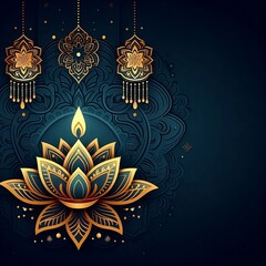 Diwali Background With Lotus in flat vector illustration with dark blue color Background for cards and social media ads poster created with generative ai