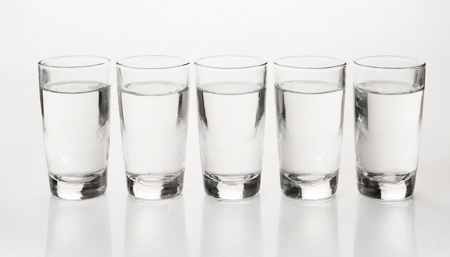 Generated image of five glasses of water on white background 