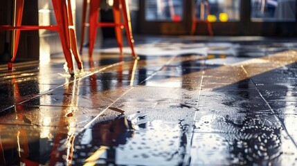 Freshly mopped floor, Nice clean but slippery Generative AI - obrazy, fototapety, plakaty