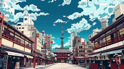 Asakusa Tokyo illustration