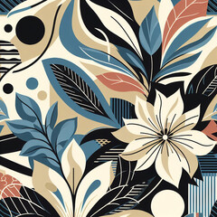 Colorful exotic leaves and flowers pattern