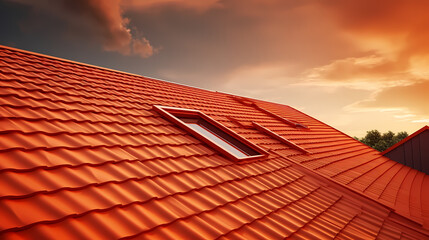 Close-up of roof of house with blue sky - obrazy, fototapety, plakaty