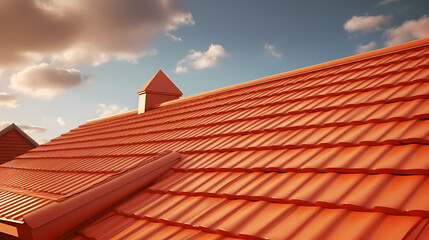 Fototapeta na wymiar Close-up of roof of house with blue sky