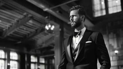 Handsome Groom in tuxedo or suit ready for the wedding to take the love of his life Generative AI