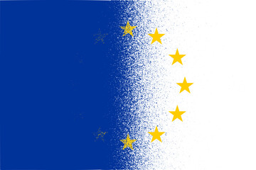 EU Europe Union flag dispersion effect background, banner, wallpaper for text. Europe patriotic template golden stars and blue field	 - obrazy, fototapety, plakaty