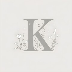 A simple, elegant icon of the letter "K" in minimal floral lettering, monochrome with a white base. The design features soft, delicate line art, creating an aura of elegance and sophistication.