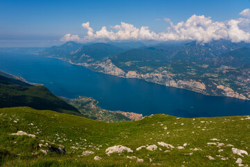 Fototapeta na wymiar Panoramic view from Monte Baldo on Lake Garda near Malcesine in Italy.
