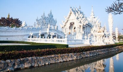 CHIANG RAI, THAILAND - FEBRUARY 2019: wat Rong Khun The famous White Temple in Chiang Rai, Thailand