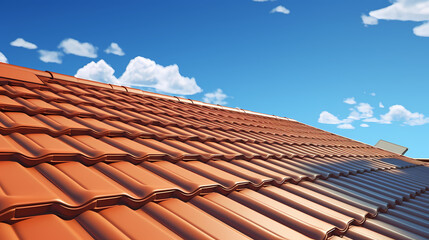 Close-up of roof of house with blue sky