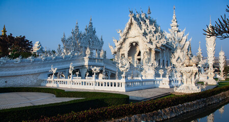 CHIANG RAI, THAILAND - FEBRUARY 2019: wat Rong Khun The famous White Temple in Chiang Rai, Thailand