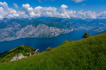 Naklejka na ściany i meble Panoramic view from Monte Baldo on Lake Garda near Malcesine in Italy.