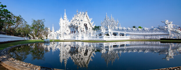 CHIANG RAI, THAILAND - FEBRUARY 2019: wat Rong Khun The famous White Temple in Chiang Rai, Thailand