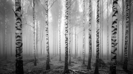 Zelfklevend Fotobehang Berkenbos Autumn birch forest, beautiful landscape. Birch tree forest