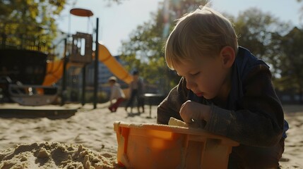 Child playing in the sandpit on the playground