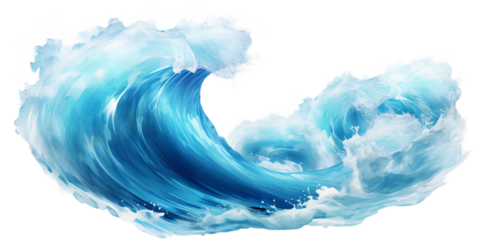Blue ocean waves isolated on transparent background