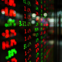 stock ticker and charts on black background