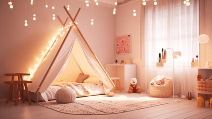 Kids bedroom mock up interior, Scandinavian style