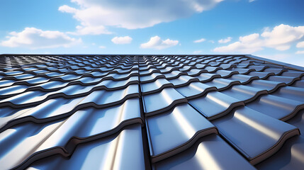 Close-up of roof of house with blue sky - obrazy, fototapety, plakaty