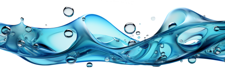 Horizontal undulating gel flow with large bubbles. Isolated on a transparent background