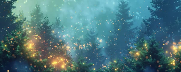 Foto op Plexiglas forest glowing with stars night sky Generative AI © SKIMP Art