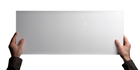 Hands holding white clear paper isolated on the transparent background