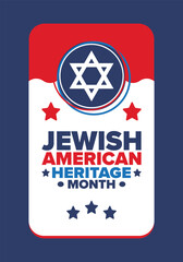 Jewish American Heritage Month. Celebrated annual in May. Jewish American contribution to the history United States. Star of David. Israel symbol. Poster, card, banner and background. Vector