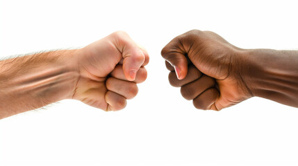Friendship, team, good work. Multicultural friends giving fist bump to each other. Black African American race male and woman hands giving a fist bump, multiracial diversity, immigration concept