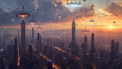 view of a futuristic smart city wireless modern technology communication - obrazy, fototapety, plakaty