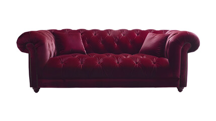  A glamorous velvet sofa set against a clean white backdrop, capturing its luxurious allure and inviting comfort in exquisite detail, transparent background.