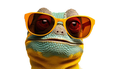  Iguana with sunglasses and wear jacket on transparent background