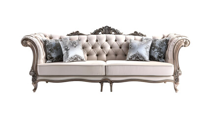  A high-end designer sofa showcased in isolation against a pristine, transparent background.