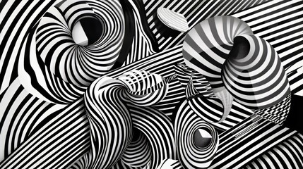 Monochromatic Optical Art with Dynamic Swirls and Geometric Progression