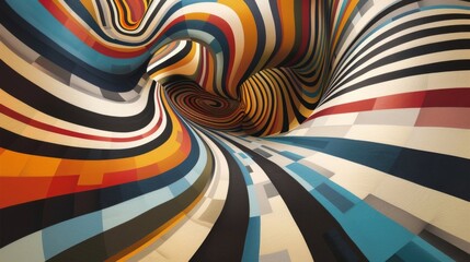 Spiraling abstract with colorful stripes in a hypnotic vortex - obrazy, fototapety, plakaty