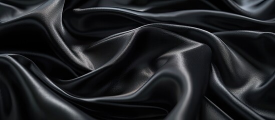 Fototapeta premium A stunning close up shot showcasing the silky smoothness and rippled texture of black silk fabric.