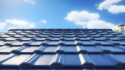 Fototapeta premium Photo of new roof, close-up of roof tiles against blue sky