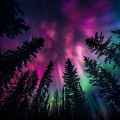 Fototapeta premium Majestic Aurora Borealis Display Over Forest