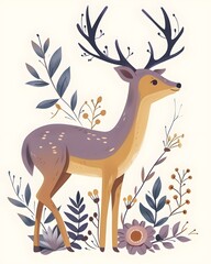 Cute Deer Illustration: Adorable Wall Art and Children's Books art. AI Generated