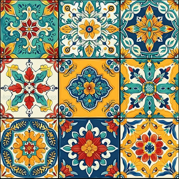 Talavera pattern.  Azulejos portugal. Turkish ornament. Moroccan tile mosaic. Spanish porcelain. Ceramic tableware, folk print. Spanish pottery. Ethnic background. Mediterranean seamless  wallpaper.