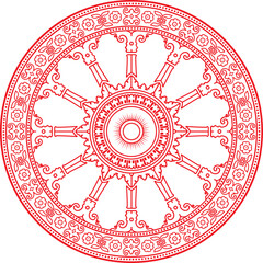 Dharma Wheel, Buddhism Thammajak, Dharmachakra Symbol. Isolated Flat Element - 747587701