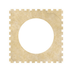 vintage blank postage stamp with centered transparent circle for photo - isolated - 747587957