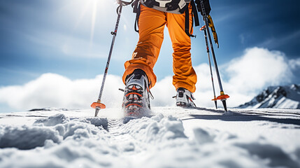 Mountaineer backcountry ski walking - obrazy, fototapety, plakaty