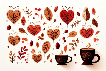  Coffee beans and coffee elements doodle line art illustration on white background © pixeness