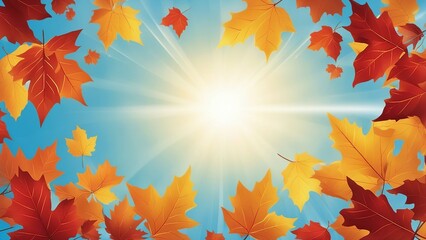Naklejka na ściany i meble autumn leaves background _An autumn background with colorful leaves and sun flares. The background is a vector illustration 