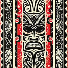 Tiki repeating seamless tribal totem pattern tattoo