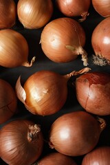 Colorful, ripe onions. Still life photography.